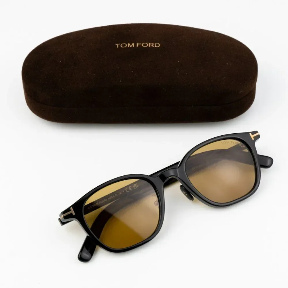 NEW Tom Ford FT0978-D/S Eco 01E Shiny Black Light Brown Square Unisex Sunglasses